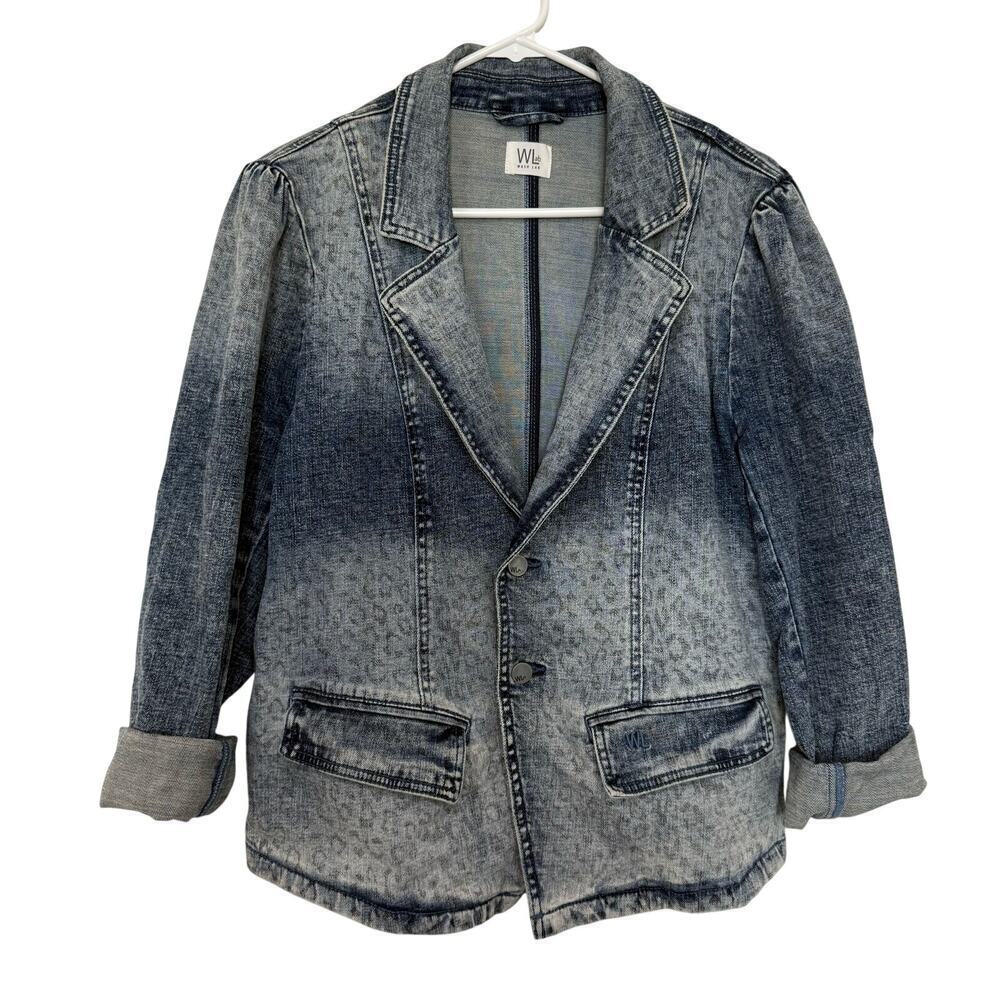 Wash Lab Jungle Denim Blazer Button Front Jean Jacket Statement Size XL